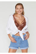 Deri Görünümlü Kahverengi Push Up Bralet Takımı