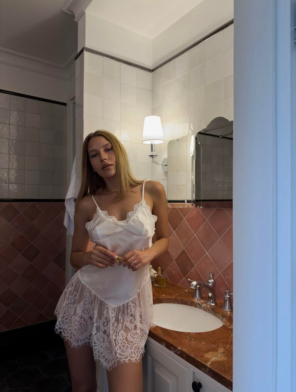 Diana White Satin Nightgown