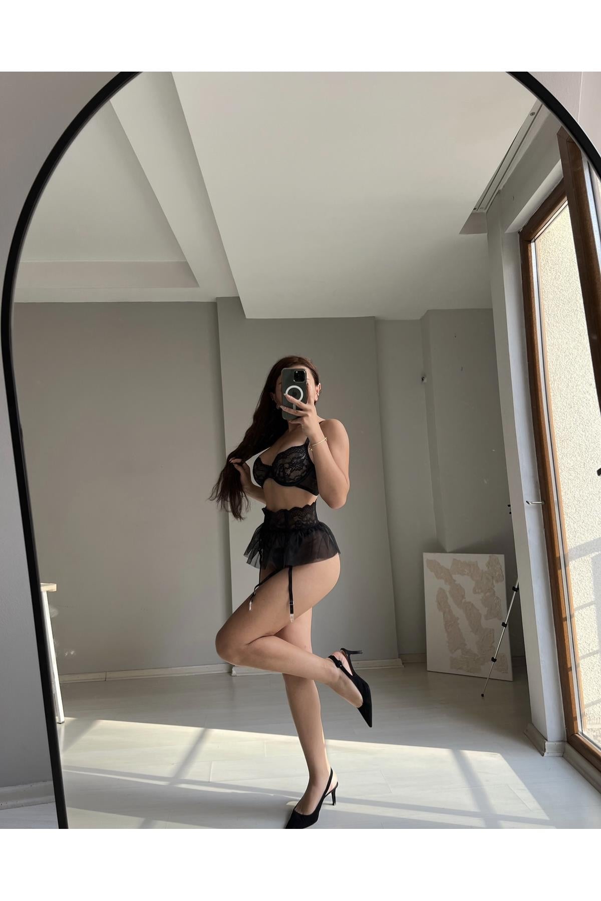 Dolce Black Glitter Garter Set