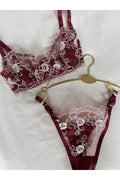 Elena Burgundy Lace Embroidered Bralette Set