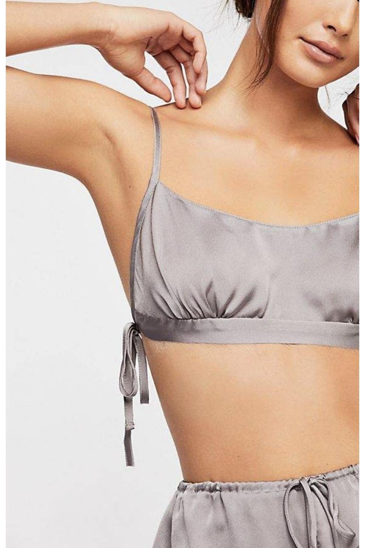 Grey Satin Bralette Shorts Set