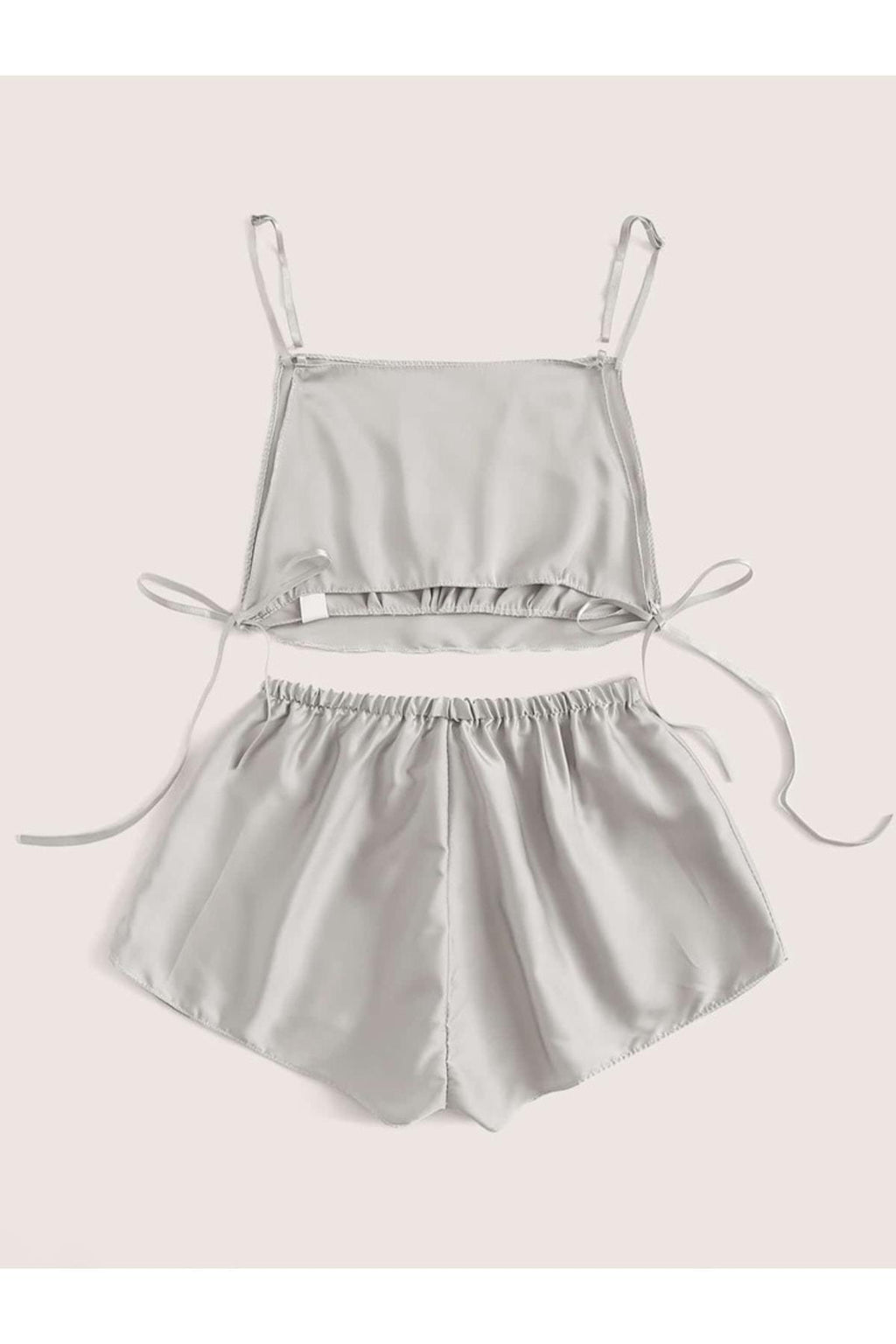 Gri Saten Bralet Şort Takımı