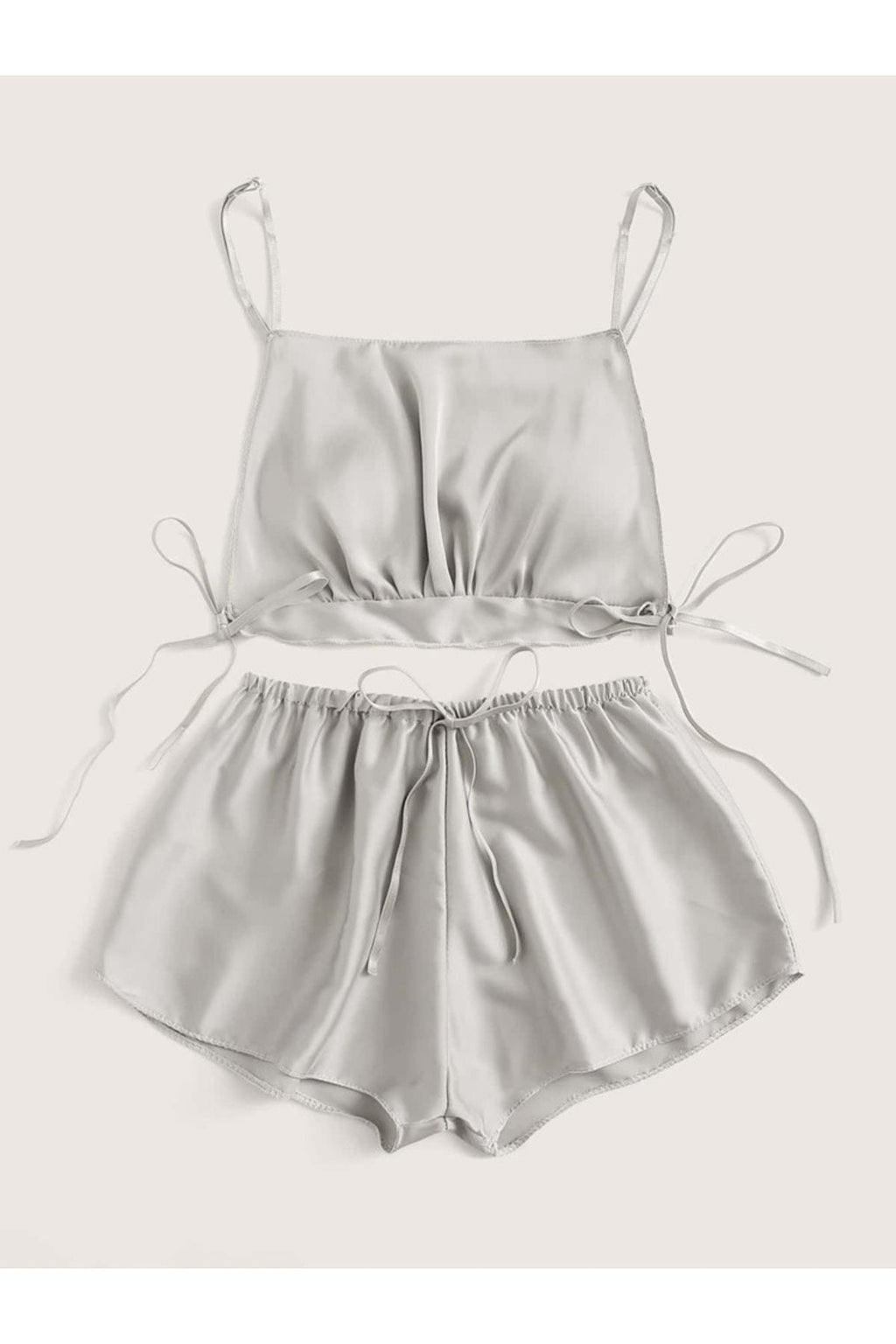 Gri Saten Bralet Şort Takımı