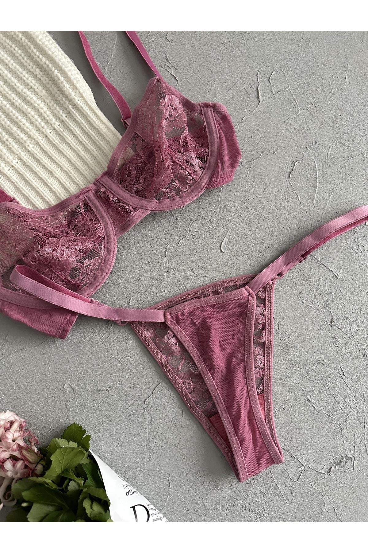 Gül Kurusu Dantel Balenli Bralet Takımı