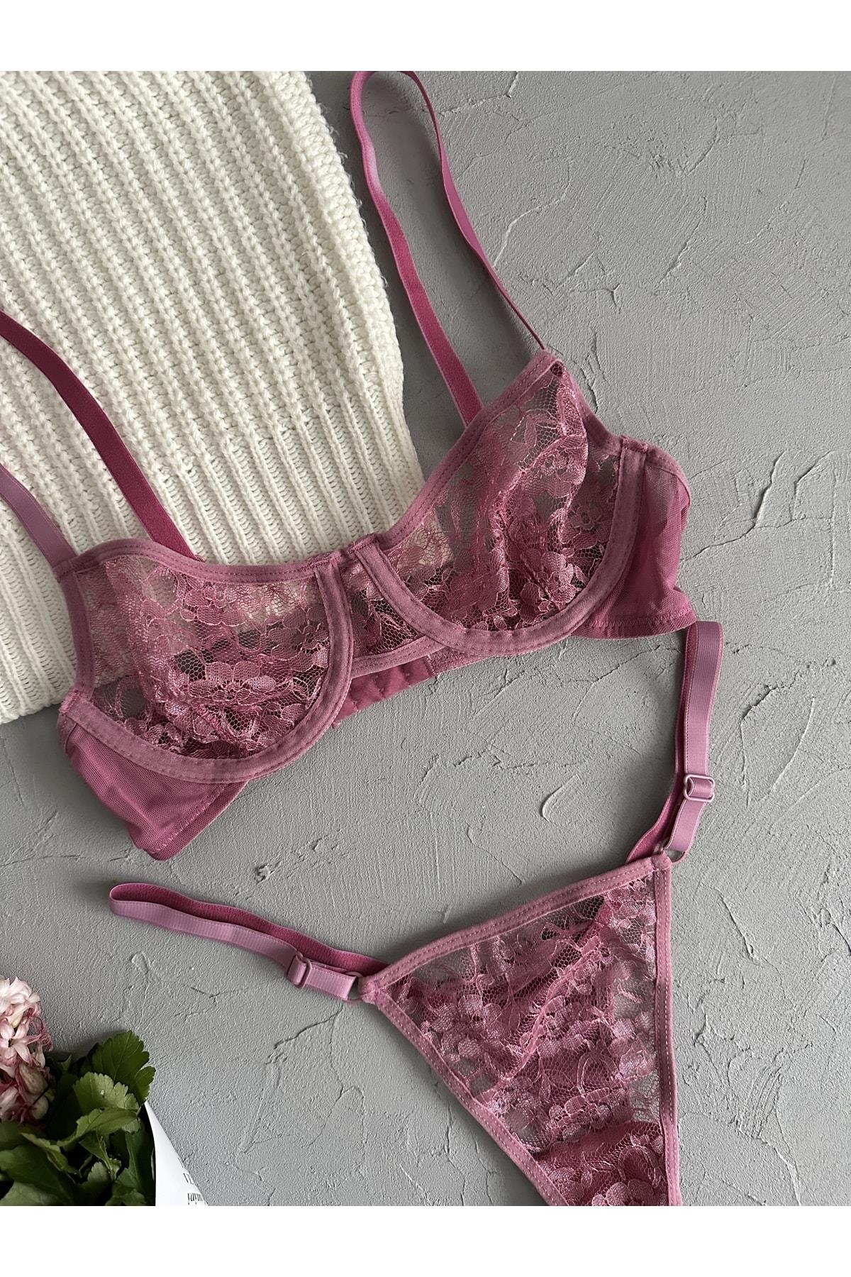 Gül Kurusu Dantel Balenli Bralet Takımı