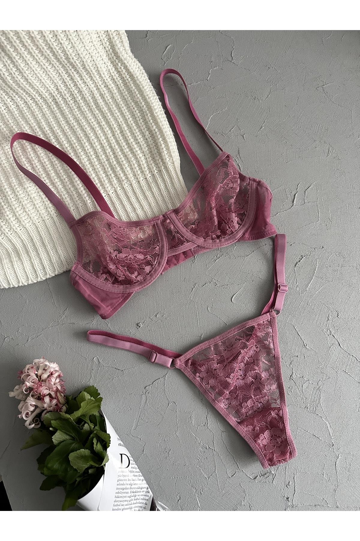 Gül Kurusu Dantel Balenli Bralet Takımı
