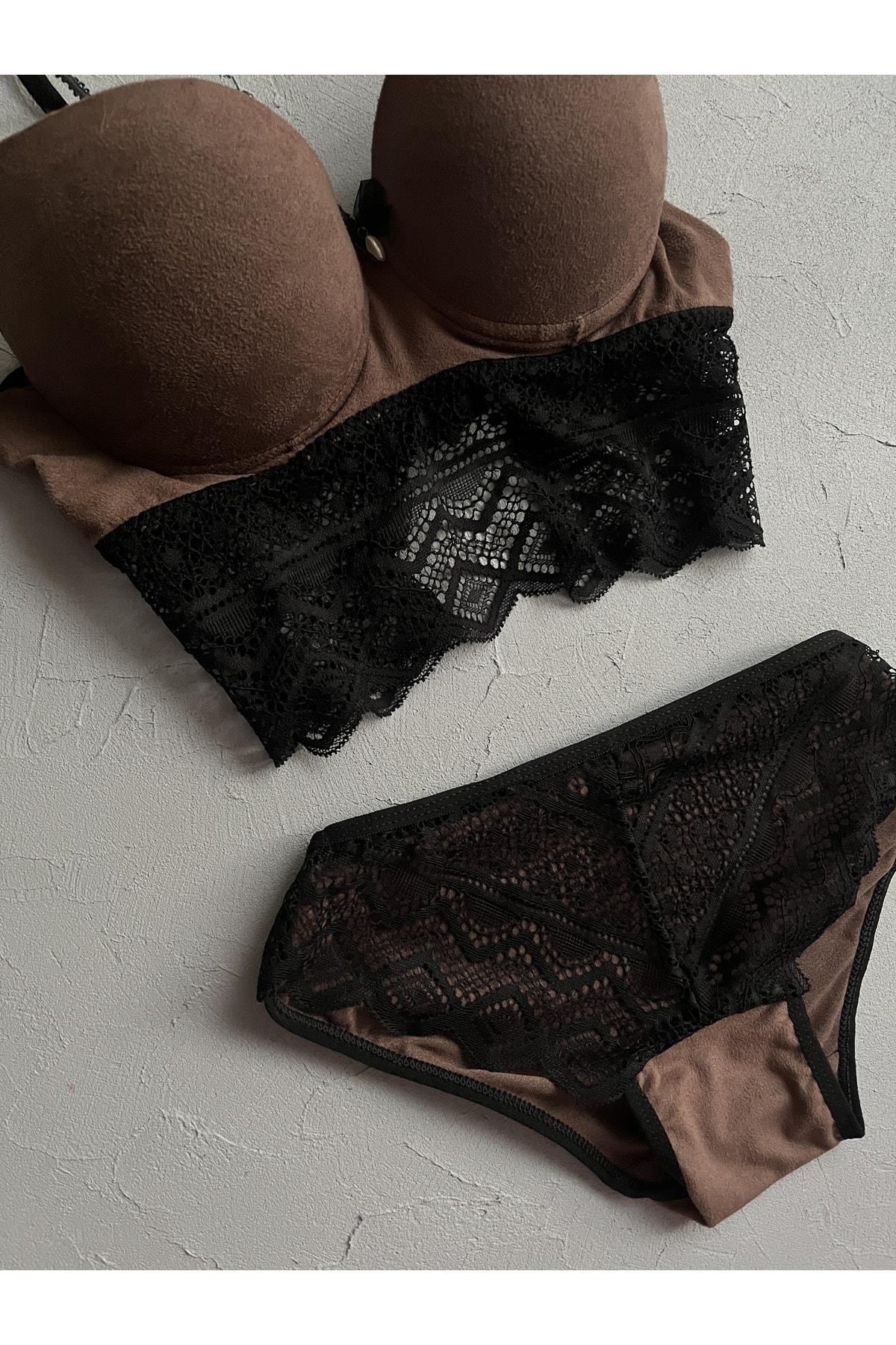 Velvet-Look Push-Up Bustier Set
