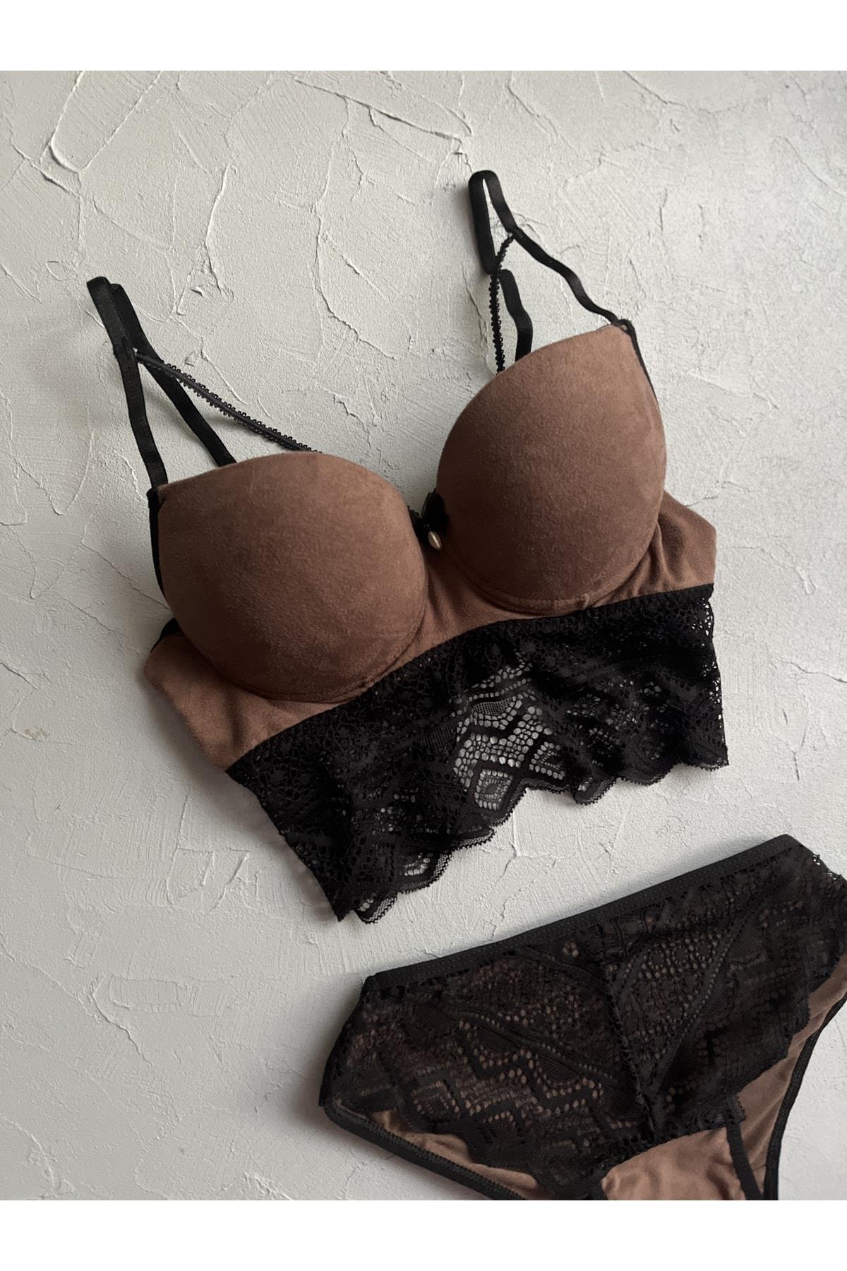 Velvet-Look Push-Up Bustier Set