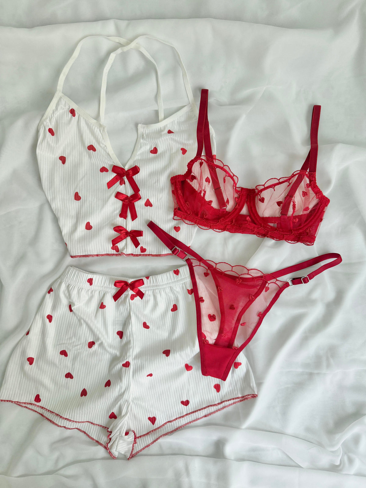 Heart Patterned 4-Piece Underwear Set