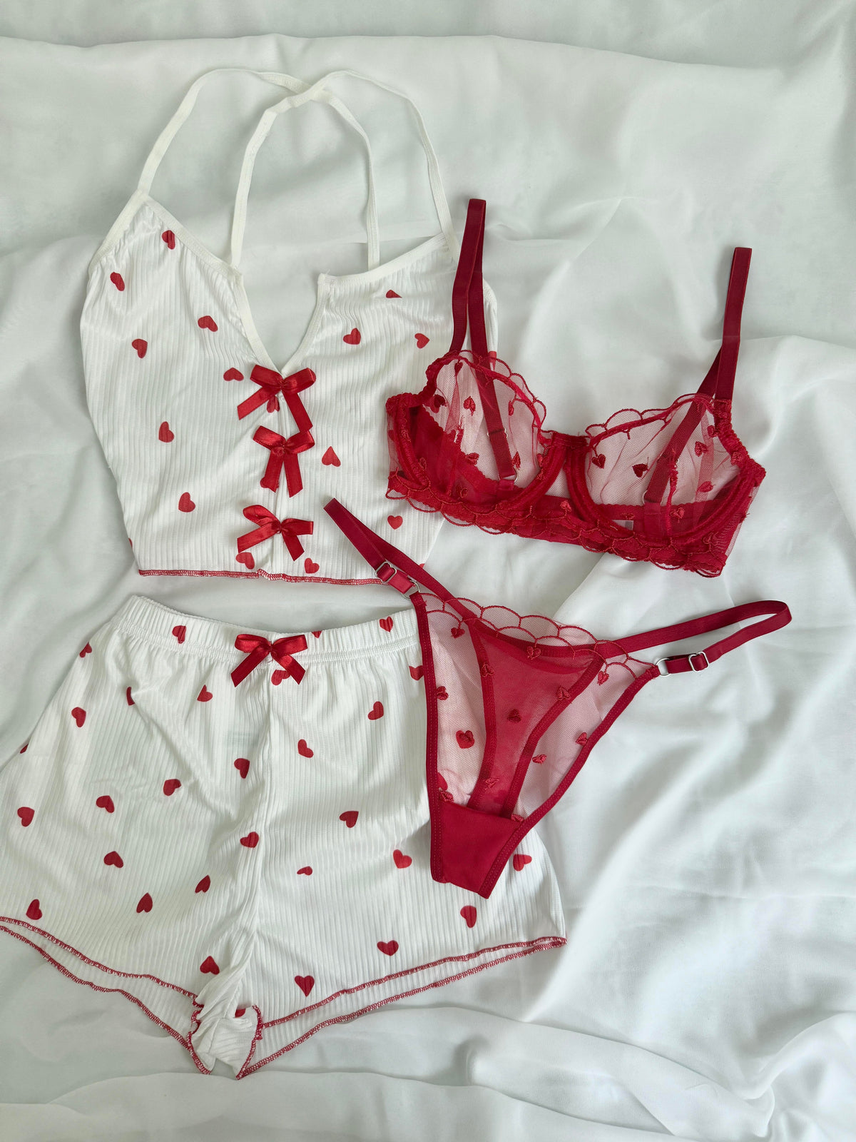 Heart Patterned 4-Piece Underwear Set