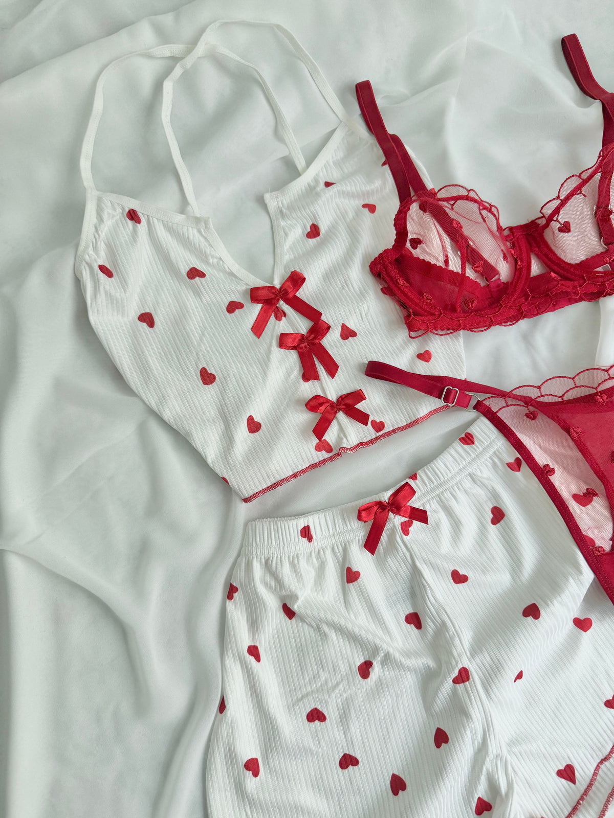Heart Patterned 4-Piece Underwear Set