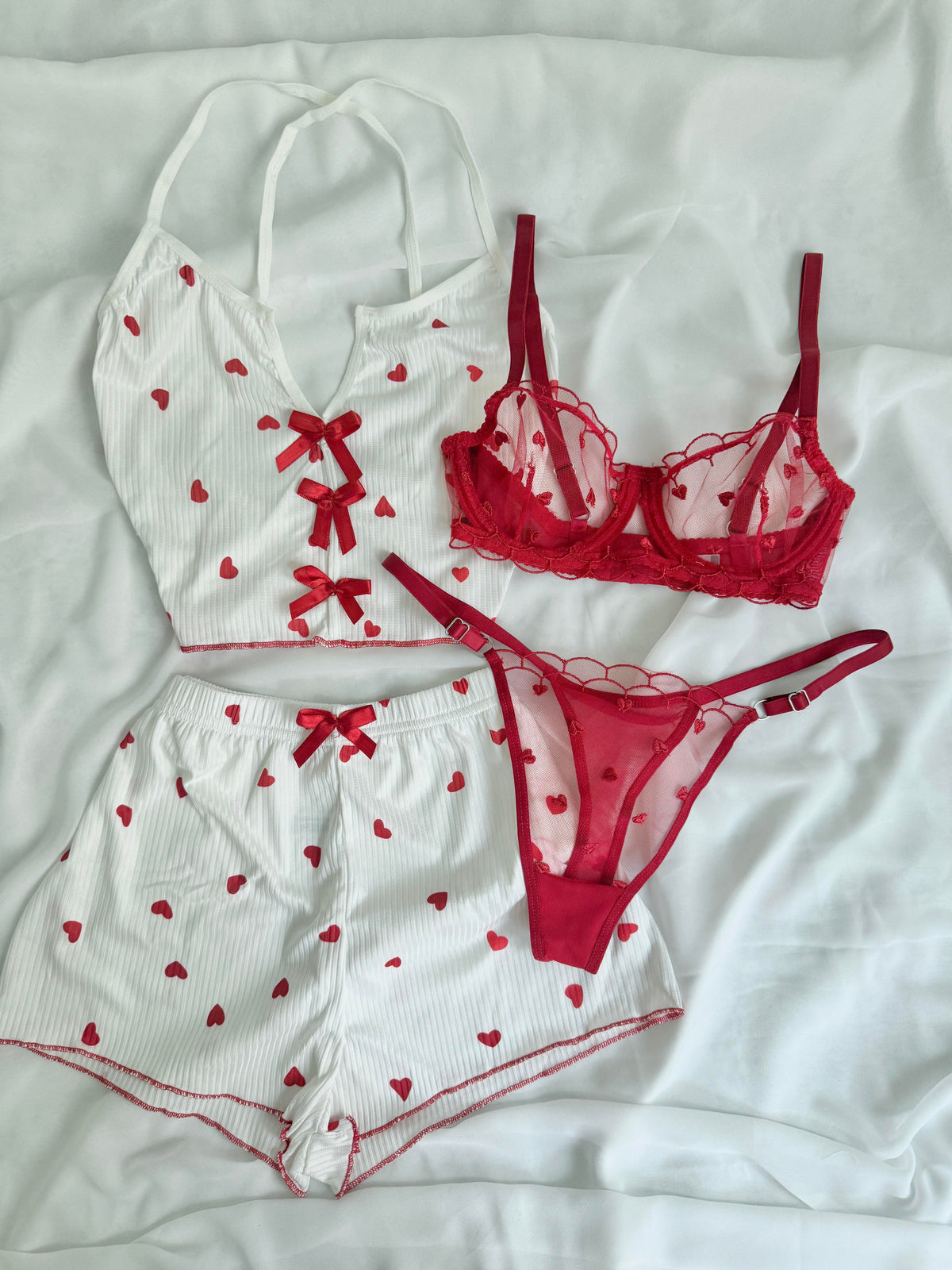 Heart Patterned 4-Piece Underwear Set