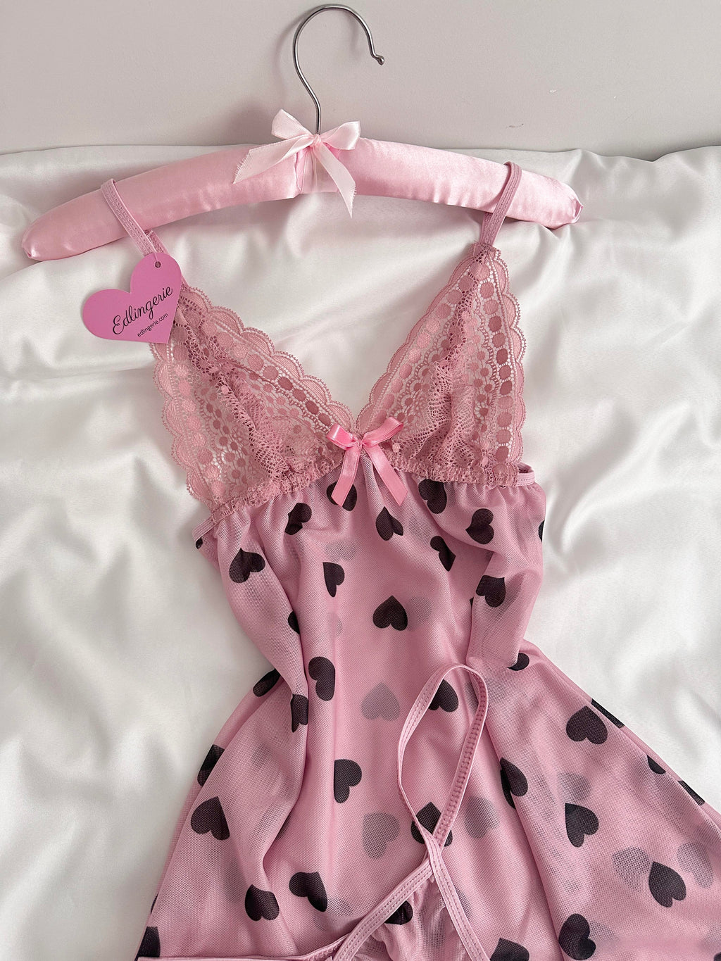 Heart Patterned Tulle Nightgown
