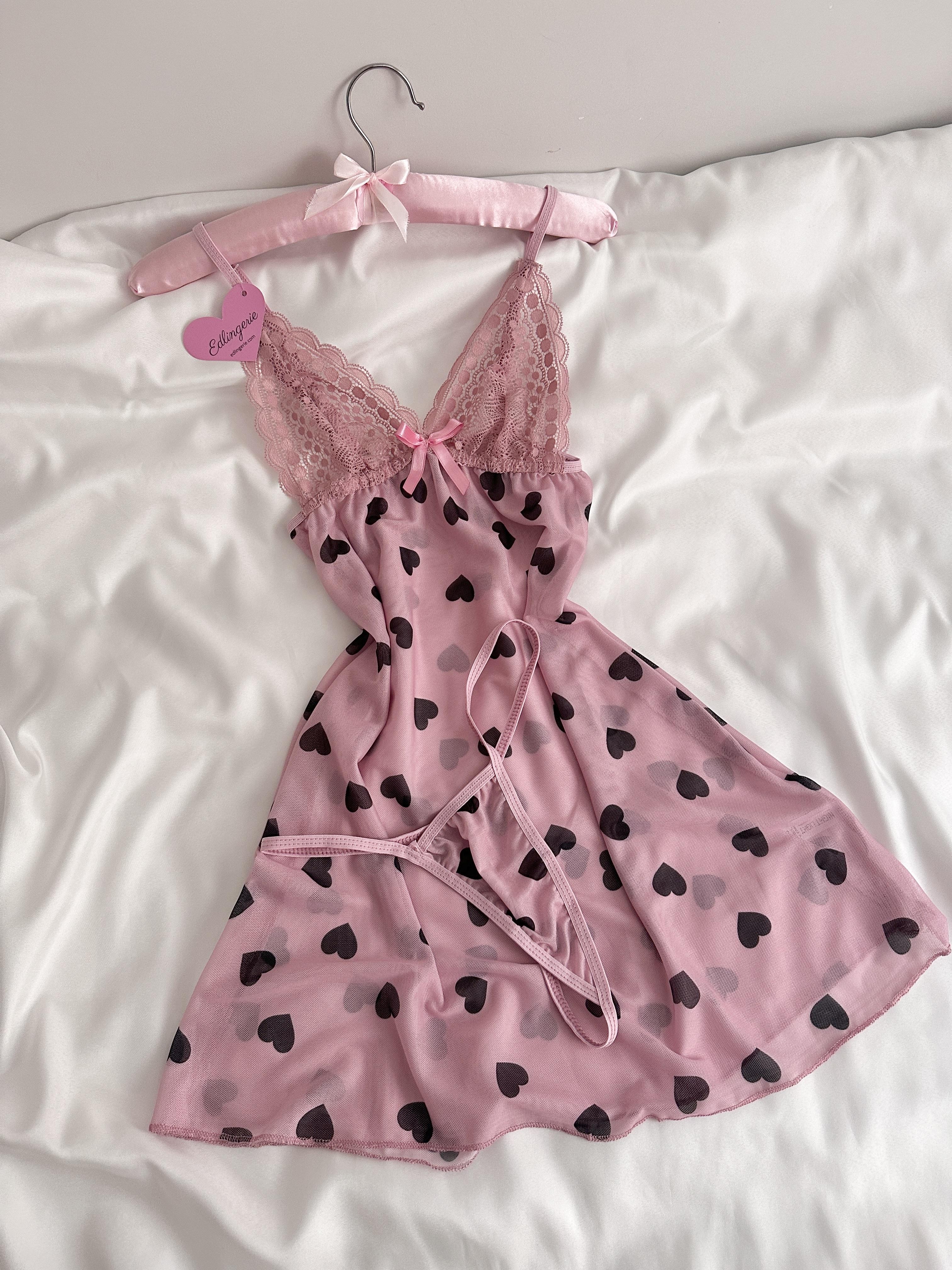 Heart Patterned Tulle Nightgown
