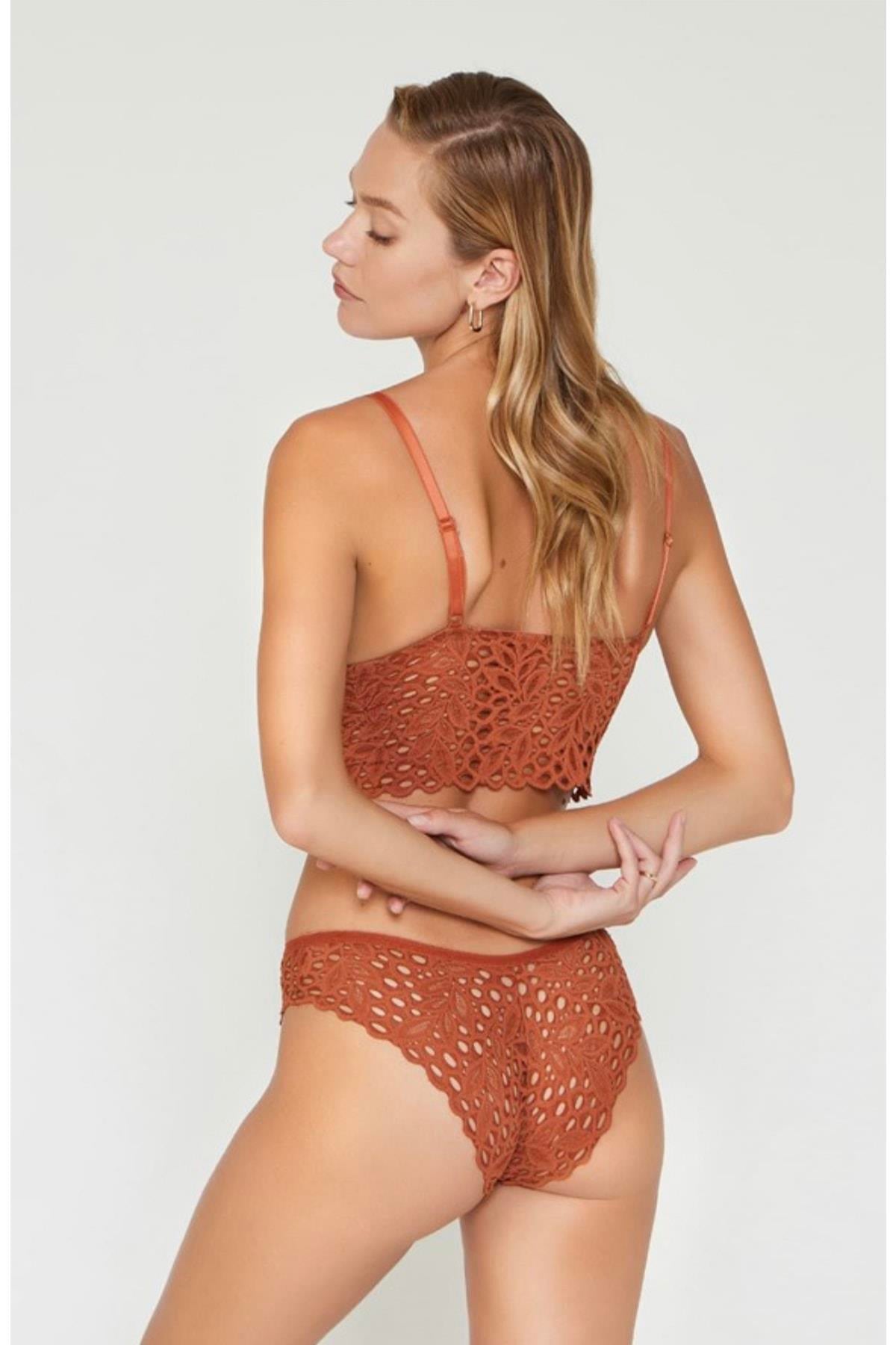 Kiremit Rengi Dantelli Bralet Takımı