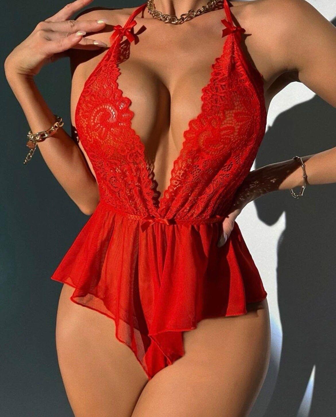 Red Lace Detail Bodysuit