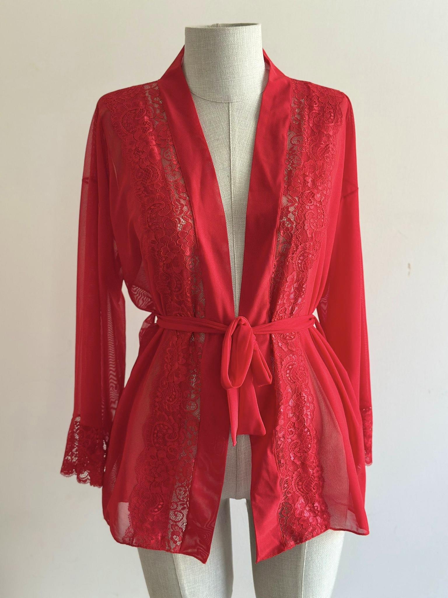 Red Lace Detail Tulle Mini Robe