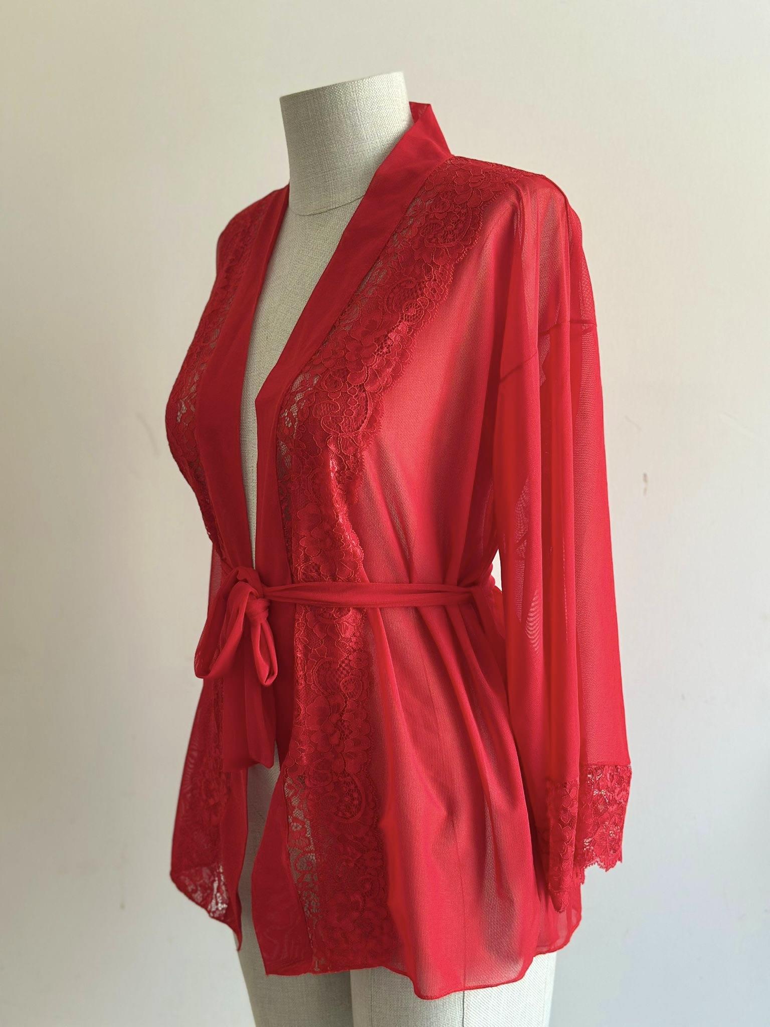 Red Lace Detail Tulle Mini Robe