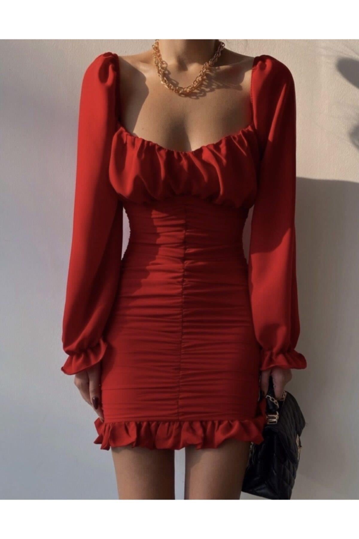 Red Drape Dress Mini Dress Christmas Dress