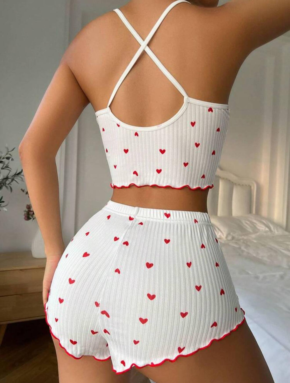 Red Heart Detail Shorts Mini Pajama Set