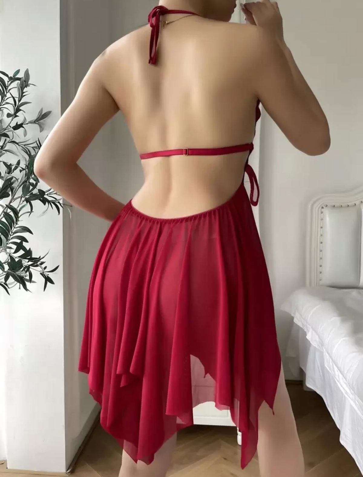 Kırmızı Kelebek Detaylı Babydoll (Tanga Hediyeli)