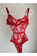 Kırmızı Pembe Kalp Detaylı Balenli Bodysuit
