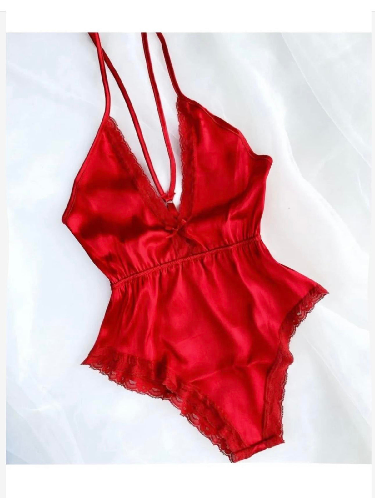 Kırmızı Saten Bodysuit