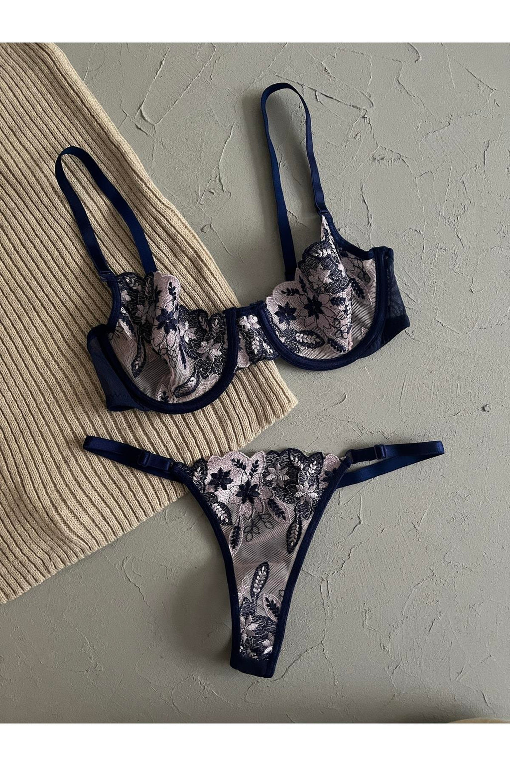 Navy Blue Underwired Bralette Set