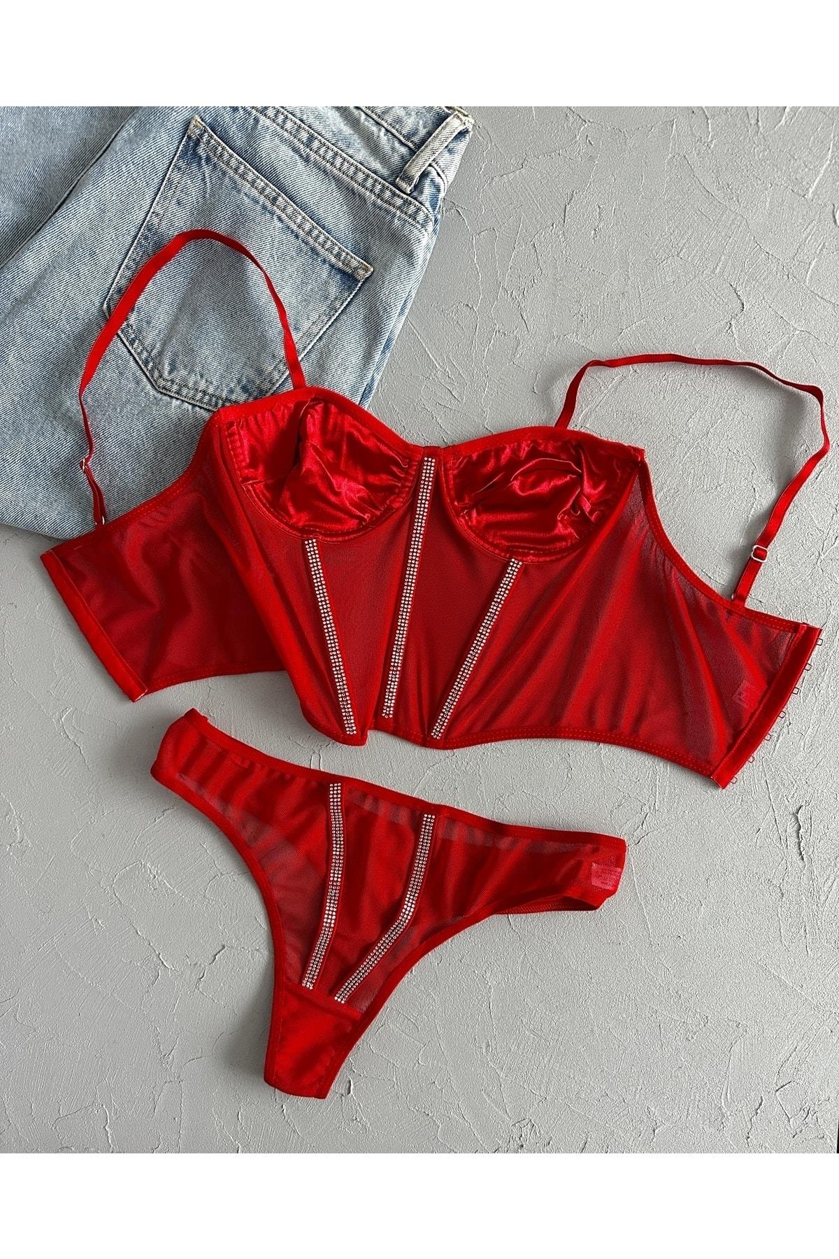 Laurel Kırmızı Parıltılı Bralet Takımı