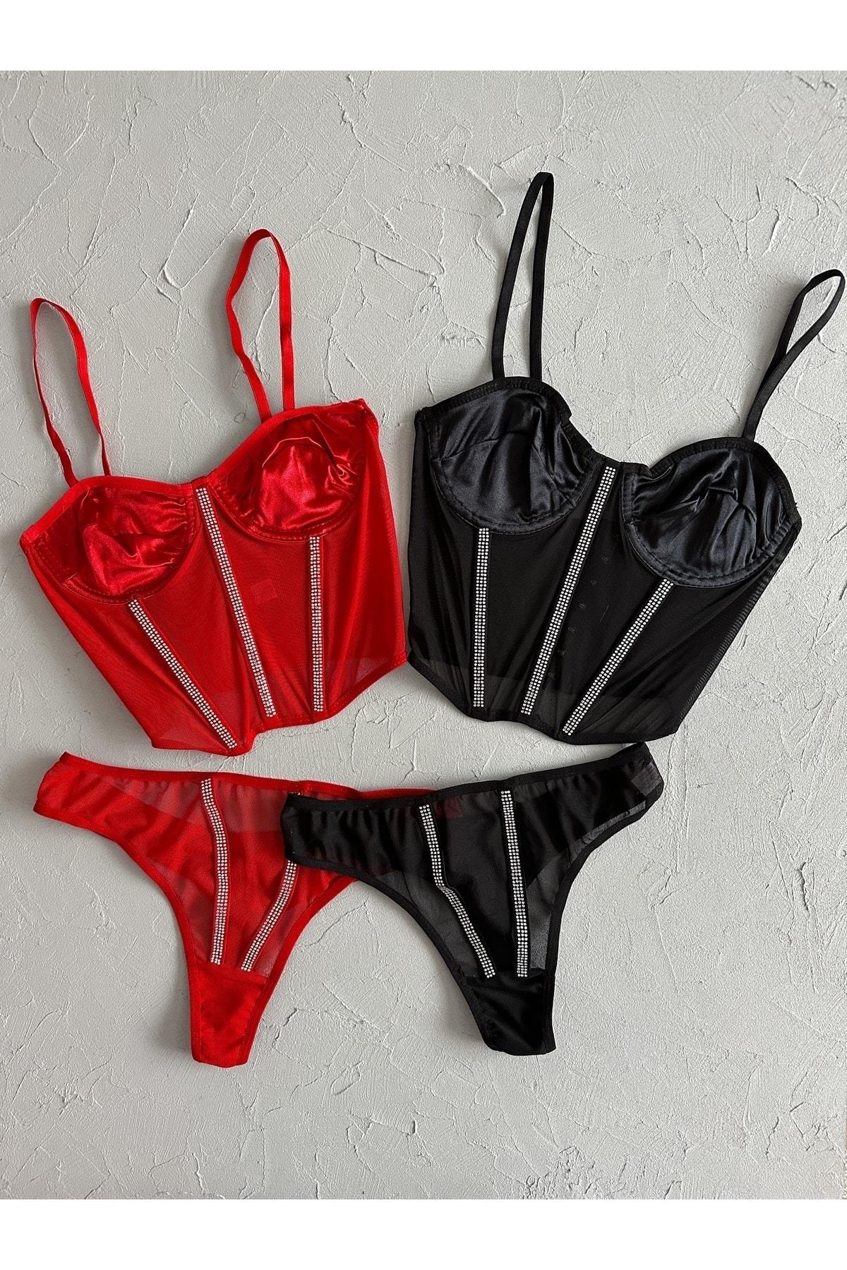 Laurel Kırmızı Parıltılı Bralet Takımı
