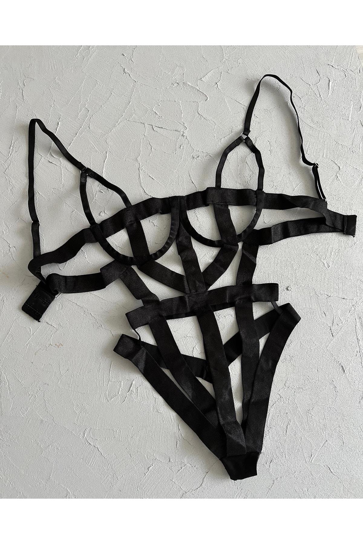 Siyah Libby Harness Bodysuit