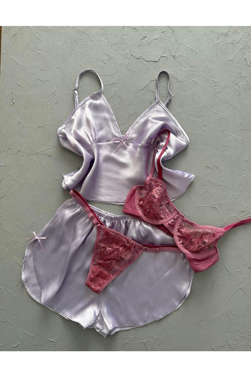 Lila 4lü Saten Takım