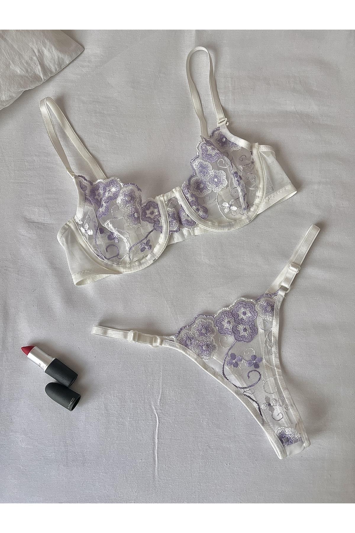 Lila Çiçek Detaylı Bralet Takımı