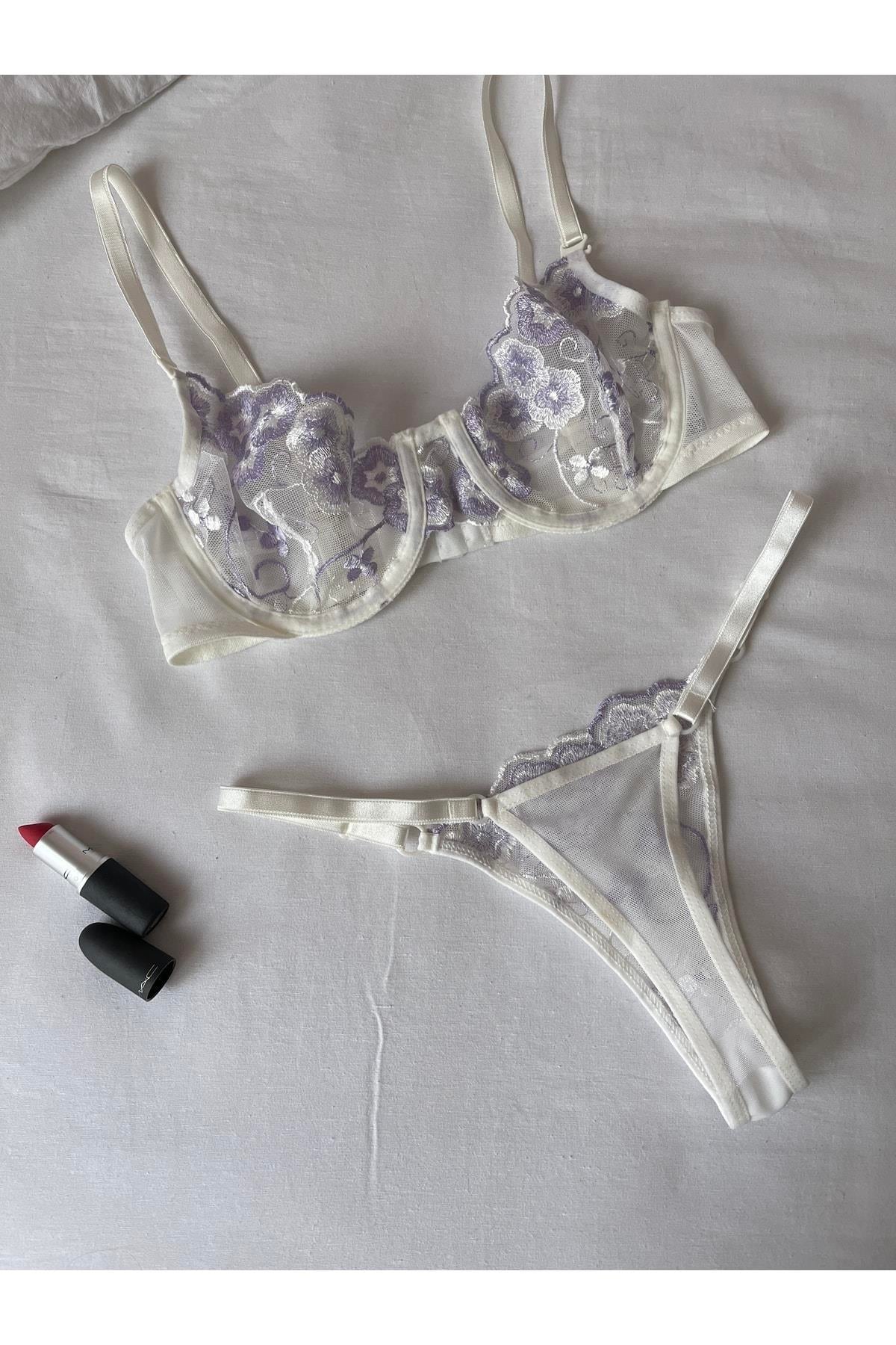 Lila Çiçek Detaylı Bralet Takımı