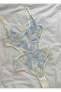 Mavi Dantel Işlemeli Bodysuit