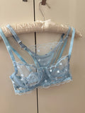 Blue Heart Patterned Transparent Bralette Set