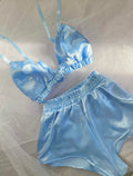 Blue Satin Shorts Set