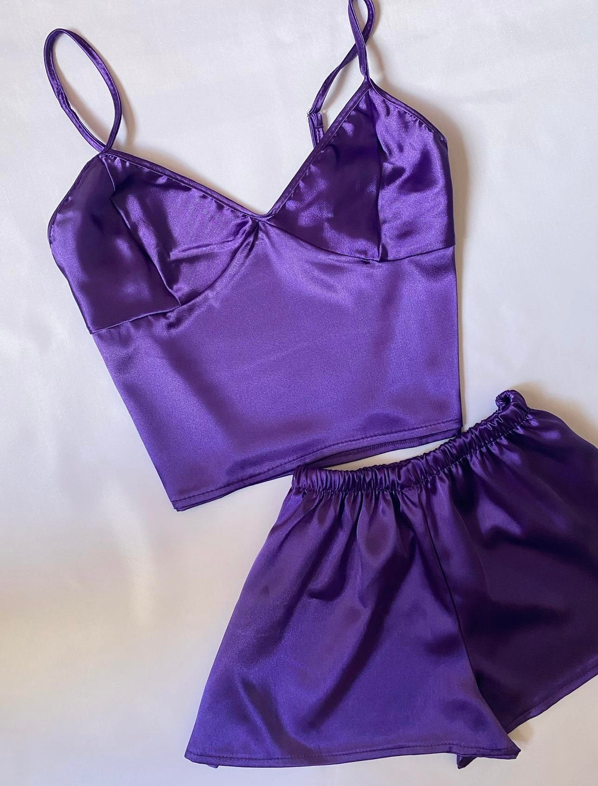 Purple Satin Shorts Set