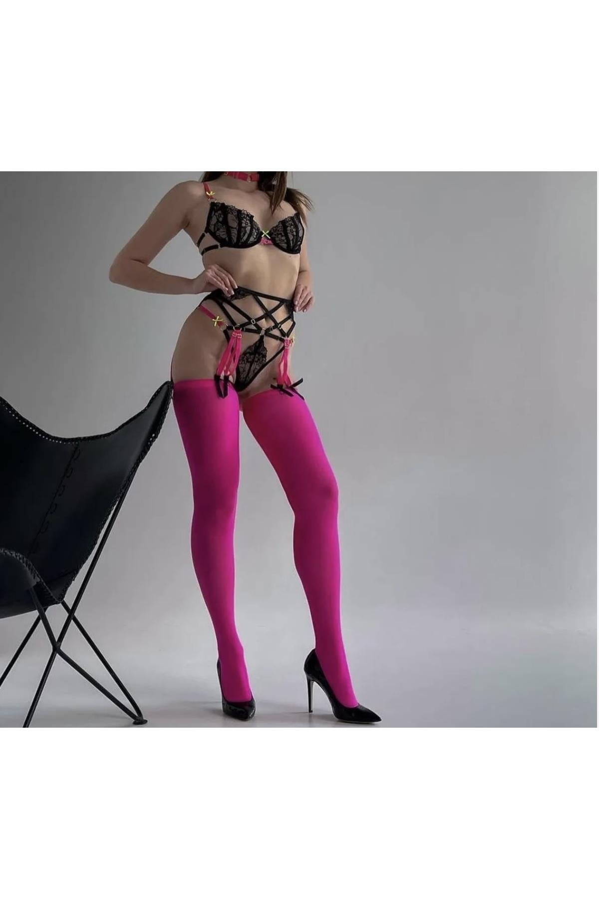 Neon Pink Garter Stockings