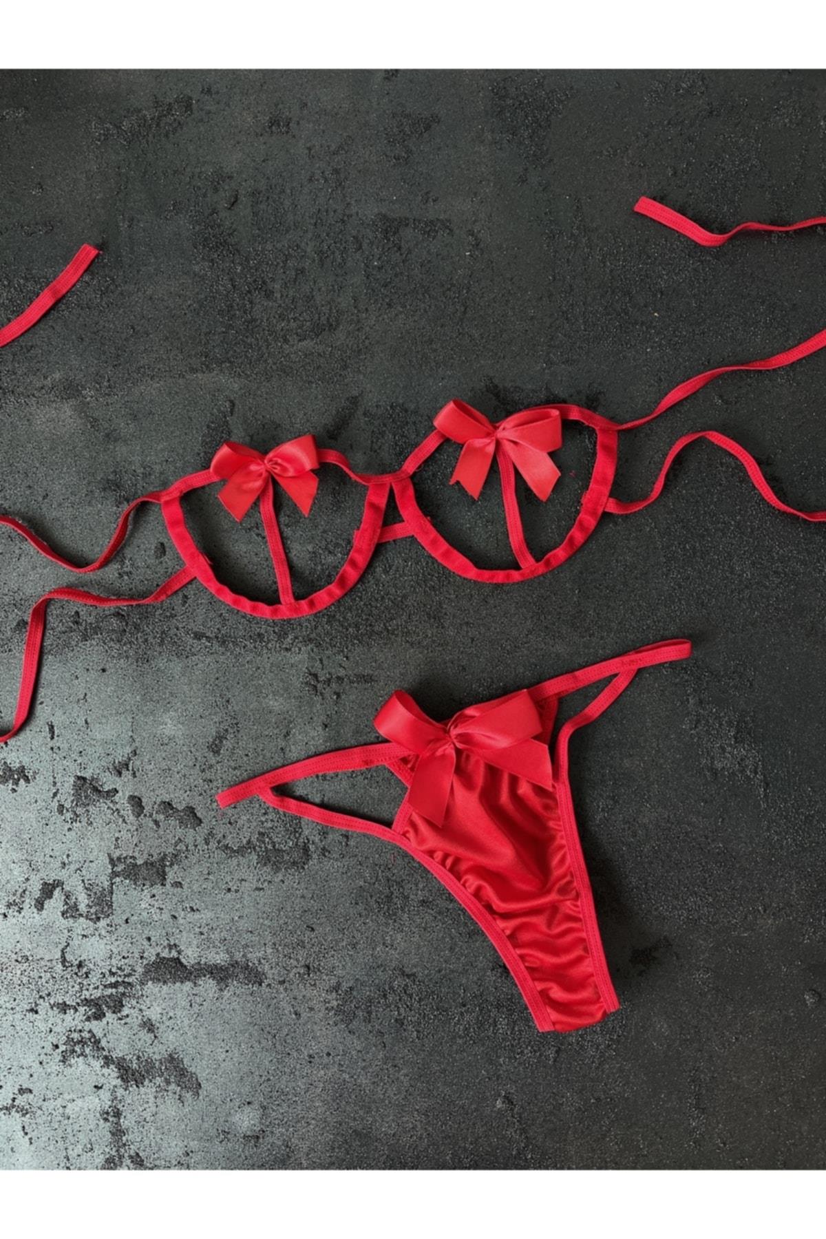 Nightlight Red Ribbon Detail Bra Set