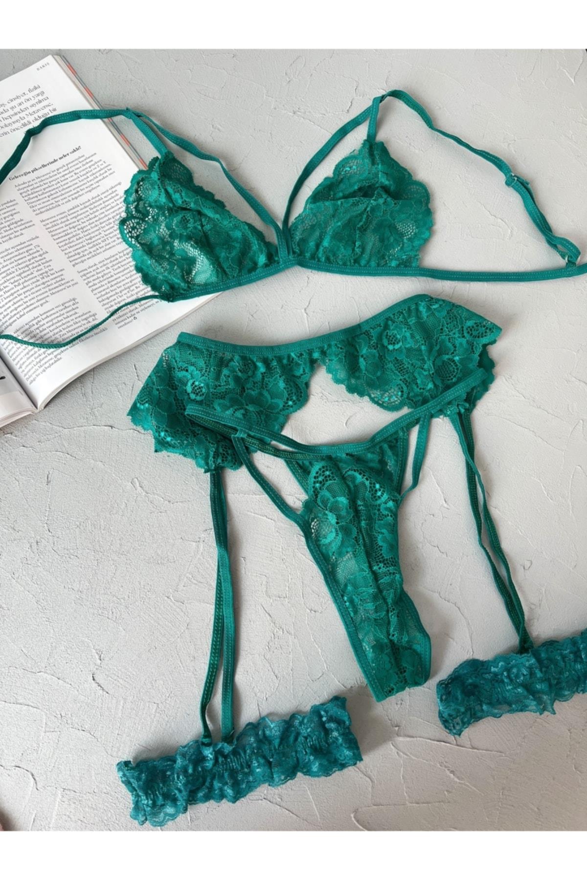 Nıghtllight Yeşil Bacak Aksesuarlı Bralet Takımı
