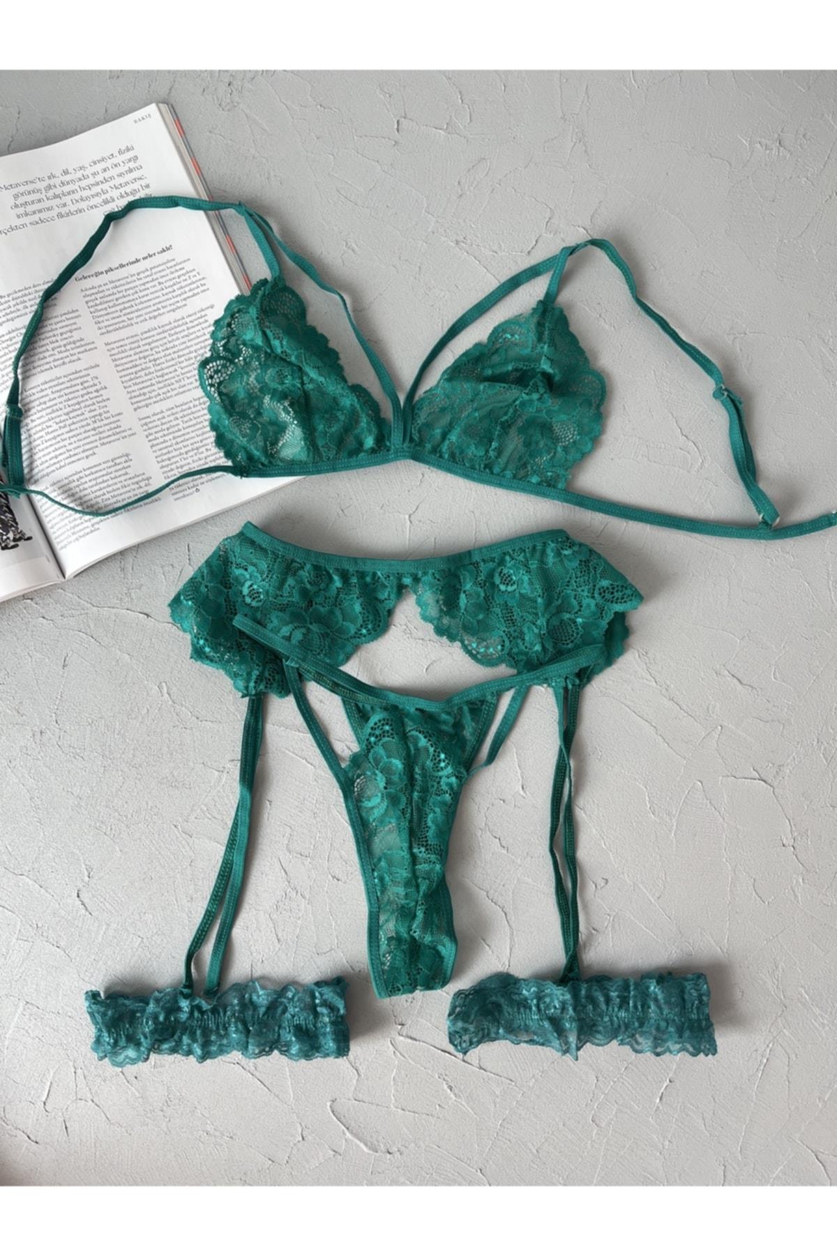 Nıghtllight Yeşil Bacak Aksesuarlı Bralet Takımı