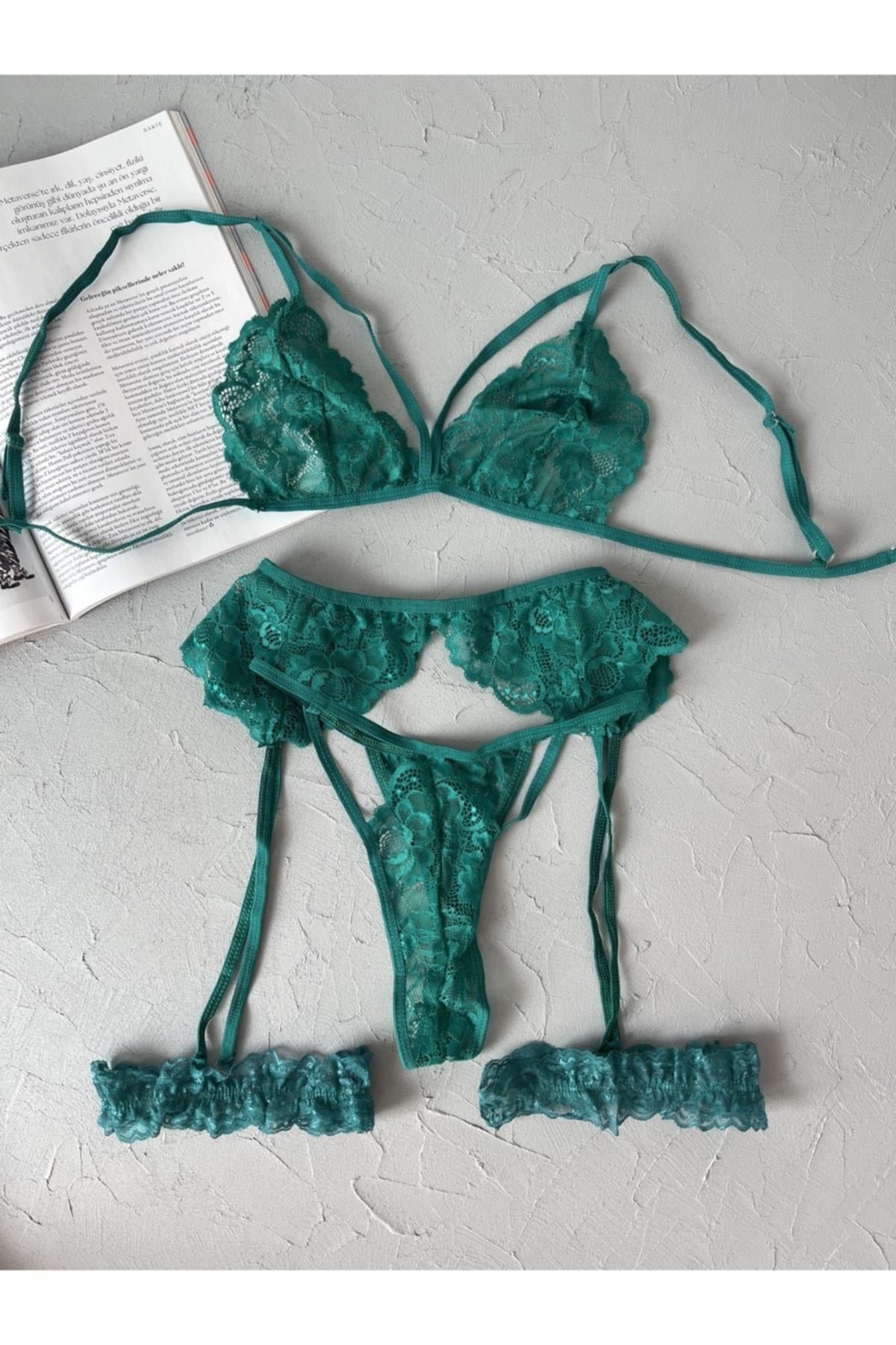 Nıghtllight Yeşil Bacak Aksesuarlı Bralet Takımı