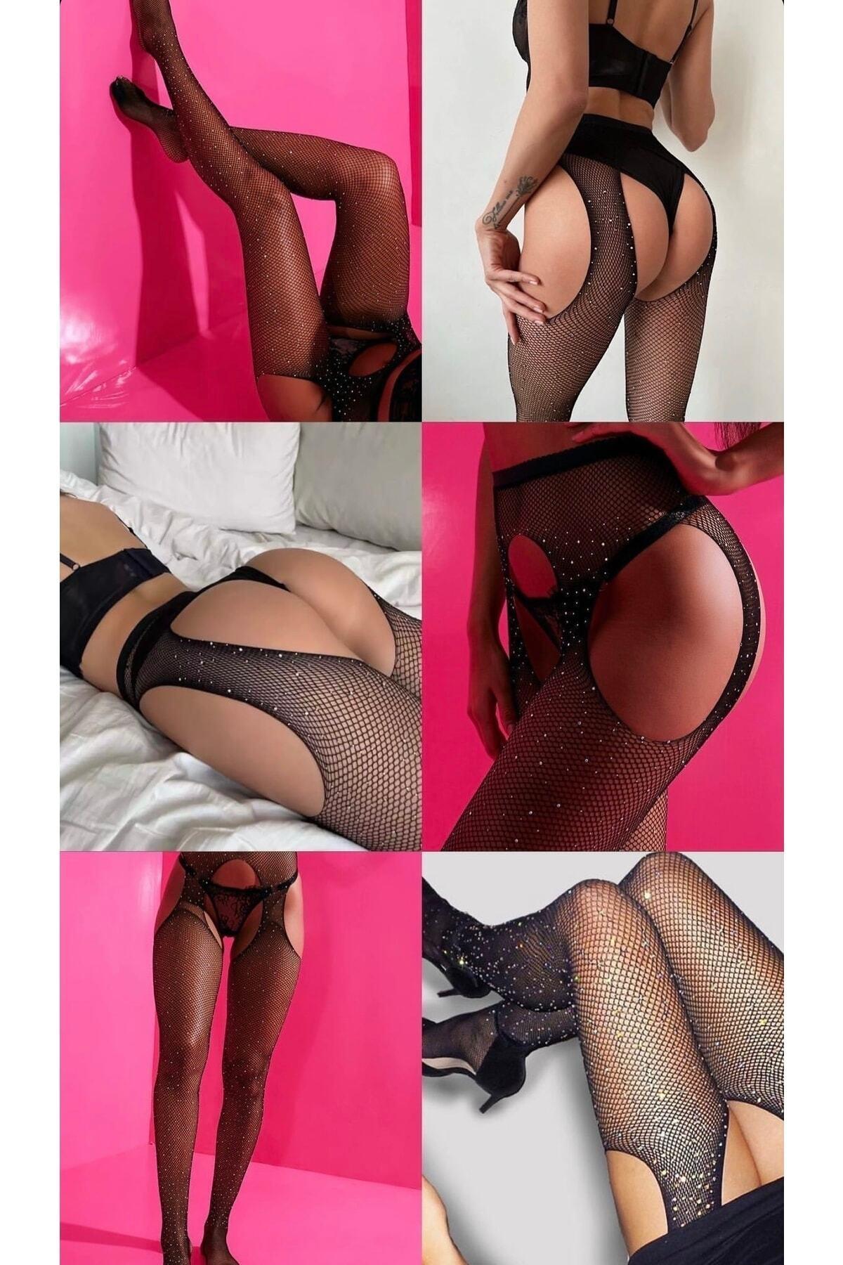 Sparkling Rhinestone Low-Cut Stocking Bodystocking