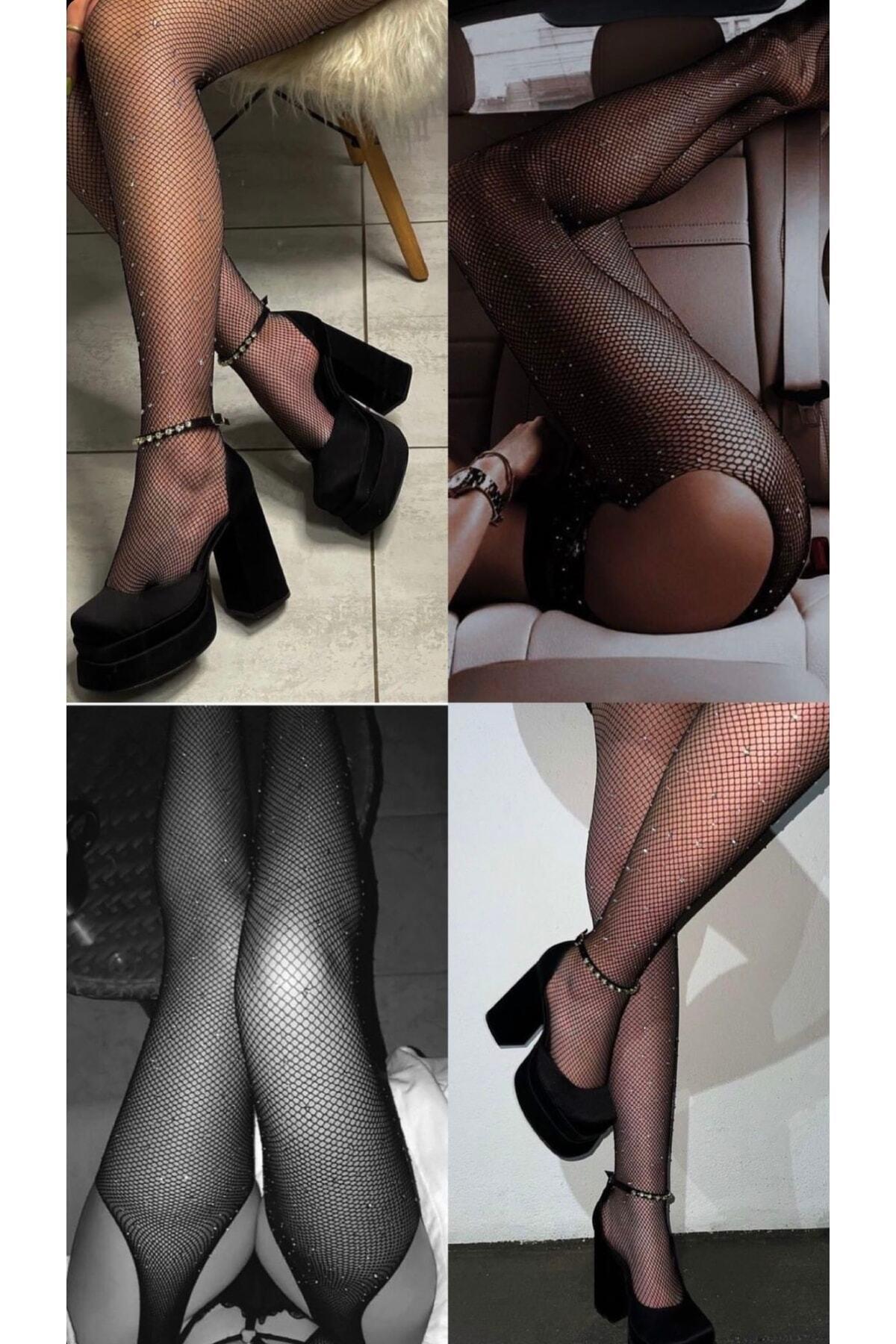 Sparkling Rhinestone Low-Cut Stocking Bodystocking