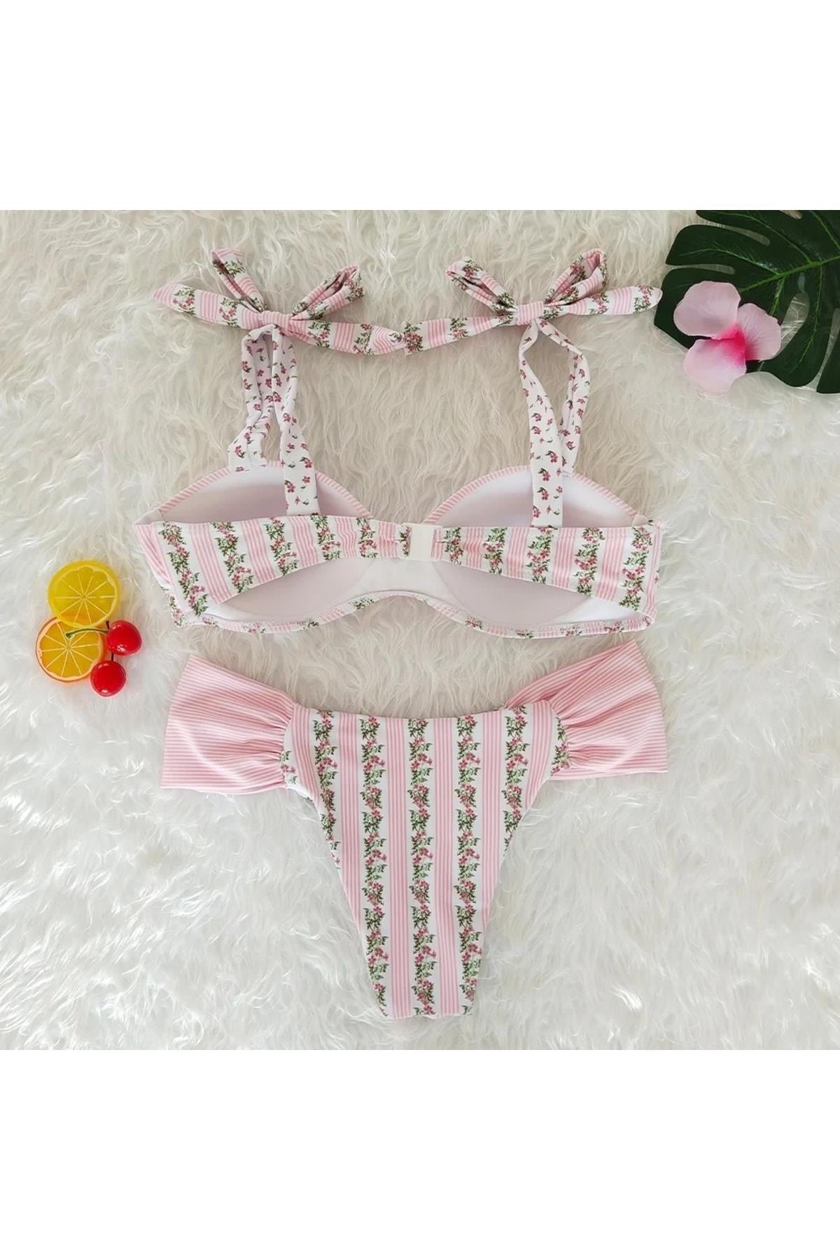 Pembe Barbie Pink Vintage Bikini Takımı