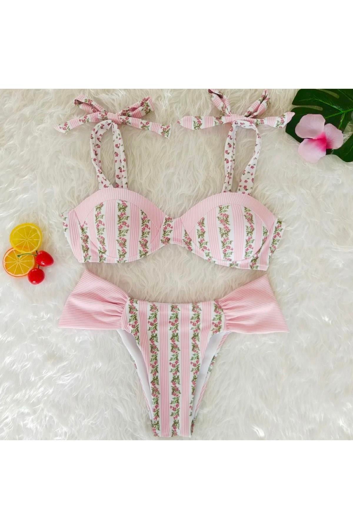 Pembe Barbie Pink Vintage Bikini Takımı