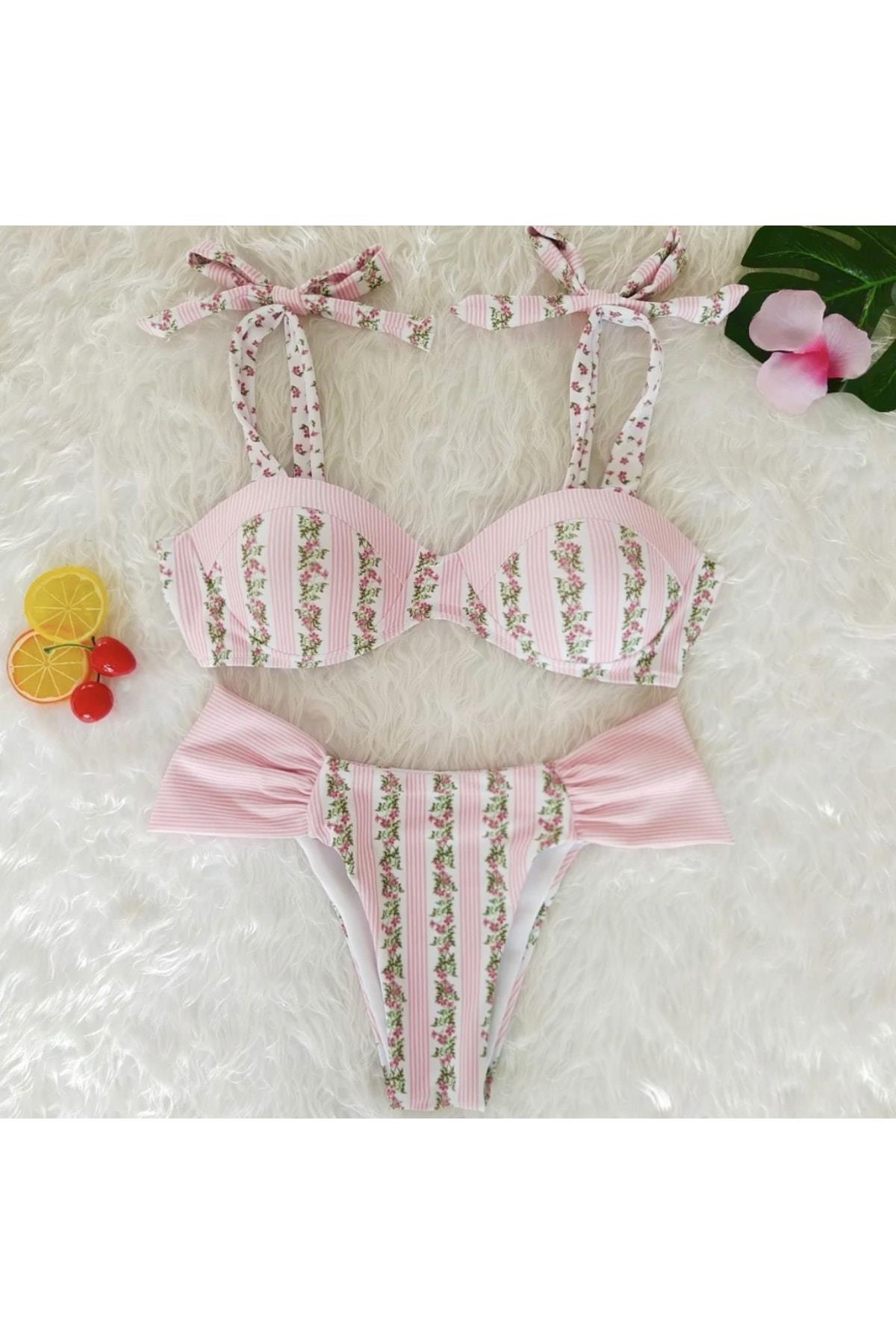 Pembe Barbie Pink Vintage Bikini Takımı