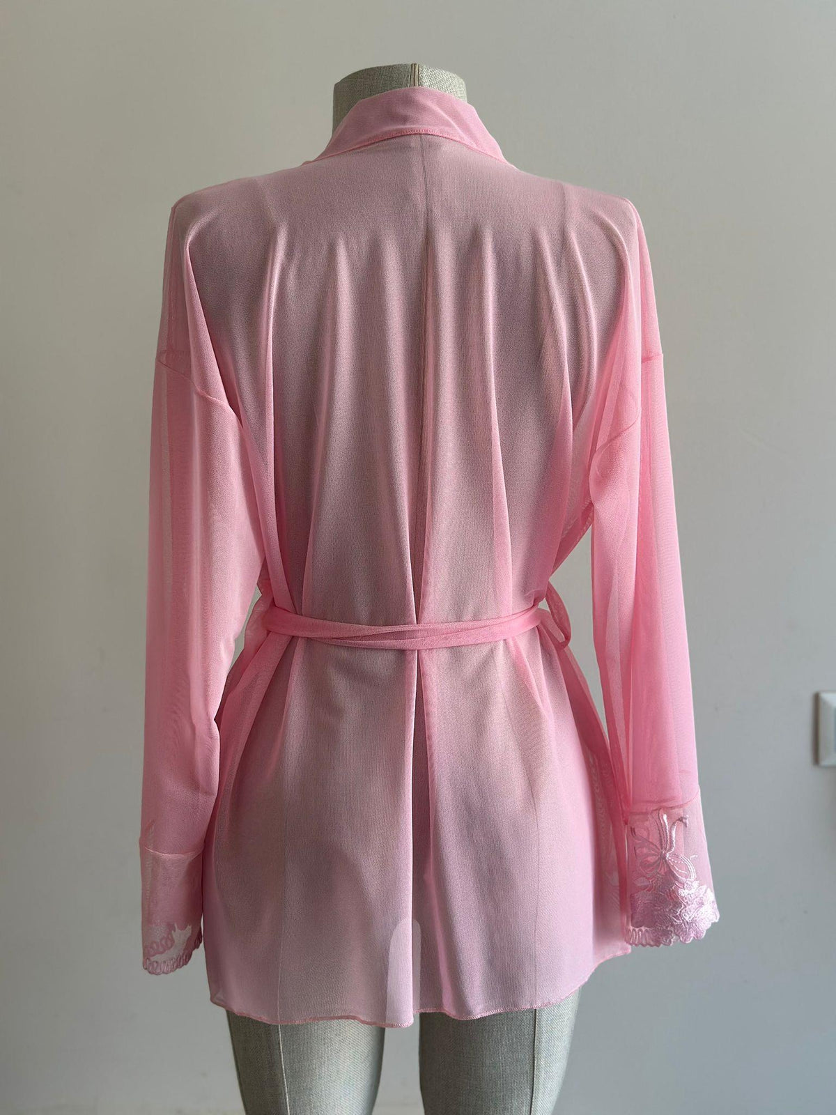 Pembe Brode Detaylı Tül Mini Sabahlık