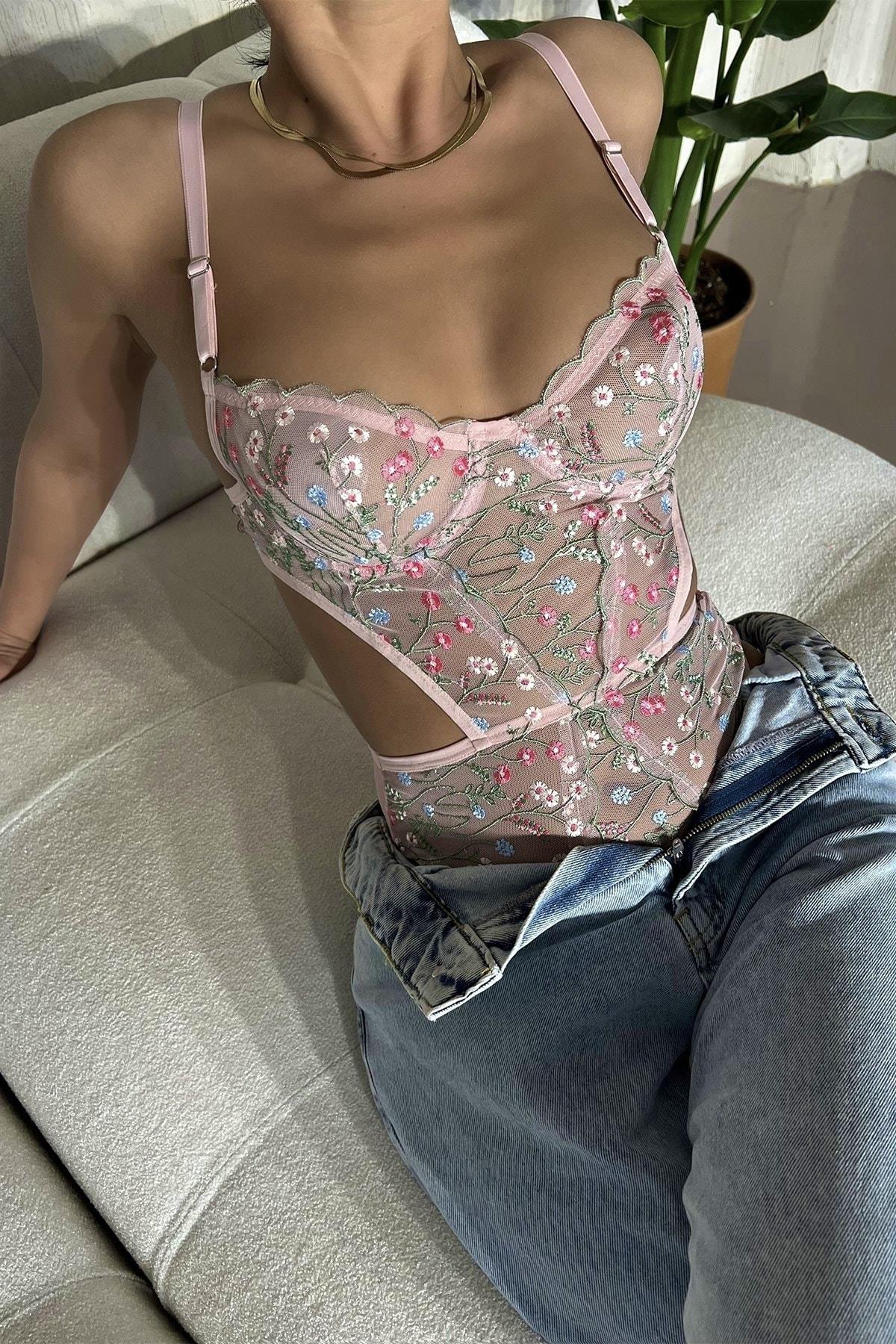 Pink Bodysuit with Floral Details